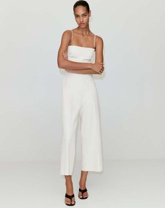 Mango Tuta schiena incrociata misto lino grezzo - Donna - XL - MANGO