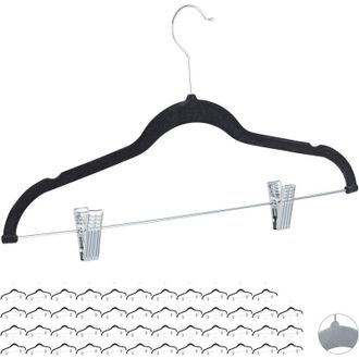 Relaxdays Pack De 48 Perchas Ropa Con Pinzas Y Giro De 360&ordm;, Metal, Negro, 43 Cm