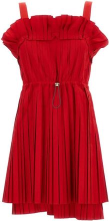 Fendi Kleedjes, Dames, Rood, S, Katoen, Pleated Faille Mini Dress