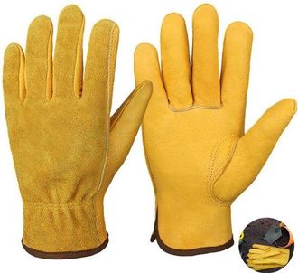 OEM Guantes De Trabajo De Cuero, Guantes De Cuero De Vaca, Guantes De Jardiner&iacute;a Resistentes De Piel De Vaca, Adecuados Para Serrar Madera, Amarillo
