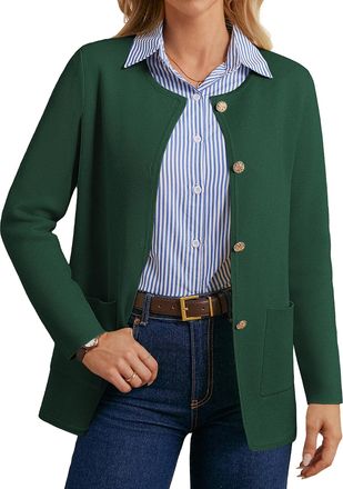 Grace Karin Ladies Autumn Casual Regular Fit Cardigans Long Sleeve Crew Neck Knitwear Sweater Green M