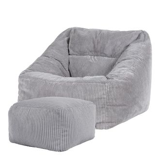 Icon Brand Puf sill&oacute;n con reposapi&eacute;s cuadrado en pana gris claro
