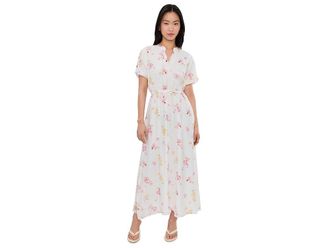 Vince Camuto Split Neck Puff Sleeve Maxi Dress Womens Dress Lemon Cream : XL, Nylon/Rayon