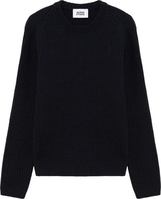 Alpha Studio Trui met ronde hals - Heren - Ronde hals truien - Blauw - M - Wol - Truien & Vesten