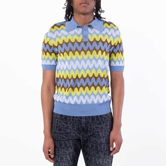 Versace Jacquard Wave Knit Polo Shirt