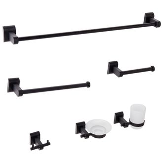 Beliani Beliani - Conjunto De 6 Accesorios De Ba&ntilde;o Estilo Moderno De Aluminio Vaso Y Jabonera De Vidrio Incluidos Negro Talara