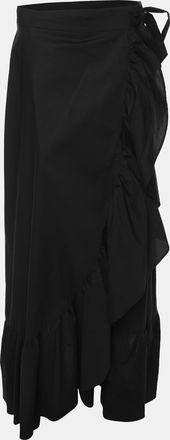 Twin-Set Twinset Black Cotton Ruffled Midi Skirt