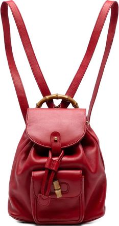 Gucci Zaino in pelle e bambù con coulisse XX secolo - Rosso