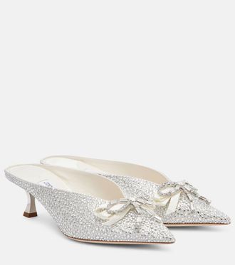 Jimmy Choo London Auria 50 crystal-embellished satin mules