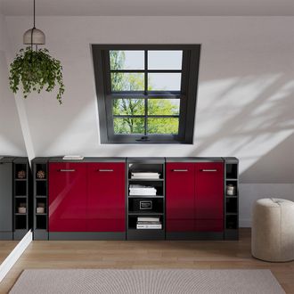 Vicco Conjunto De Armarios Para Techo Inclinado Rion, Rojo De Alto Brillo, 210 Cm Lote De 5 Carcasas De Armario 60 Cm De Profundidad, Vicco