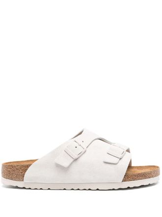 Birkenstock Zürich suede buckled sandals - White