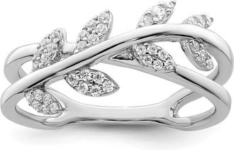Diamond2Deal Sterling Silver Rhodium plated Cubic Zirconia Leaves Ring