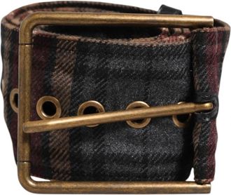 Dolce & Gabbana Plaid Fabric Logo Plate Brass Buckle Belt - Heren - Riemen - Veelkleurig - ONE Size - Leer - Accessoires