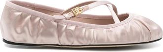 Dolce & Gabbana Roze leren platte schoenen met gesp - Dames - Ballerinas - Roze - 39 1/2 EU - Schoenen