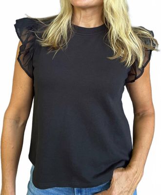 THML Clothing Ruffle Sleeve French Terry Top In Black