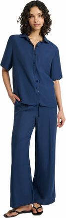 Onia Crinkle Oversized Short Sleeve Button Up Shirt in Deep Navy at Nordstrom, Size X-Large