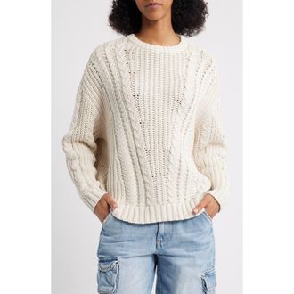 PacSun Magnolia Oversize Cable Stitch Cotton Sweater in Ivory at Nordstrom Rack, Size Small/medium