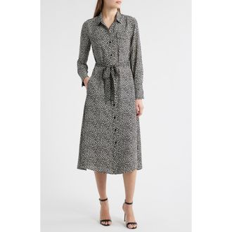 Nic+Zoe Spotted Around Long Sleeve Midi Shirtdress in Black Multi at Nordstrom Rack, Size Large