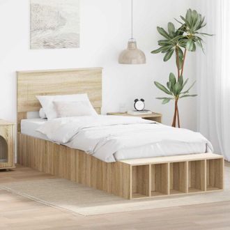 vidaXL Estructura De Cama Con Estante Manual Roble Sonoma 75 X 190 Cm Vidaxl