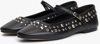 Tommy Hilfiger Womens Studded Leather Mary Jane Flat - Black - US 6.5 / EU 37