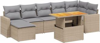 vidaXL Juego De Sof&aacute;s Jard&iacute;n Con Cojines Beige Mezcla 8 Pzas Rat&aacute;n Pe Vidaxl