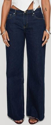 Princess Polly Darla Raw Hem Low Rise Straight Leg Jeans in Dark Wash at Nordstrom, Size 12