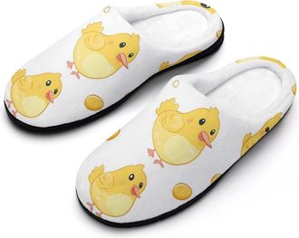 Generic Yellow Easter Chick Chicken Mens Slippers Slip On Comfortable Fleece Cotton House Shoes Winter