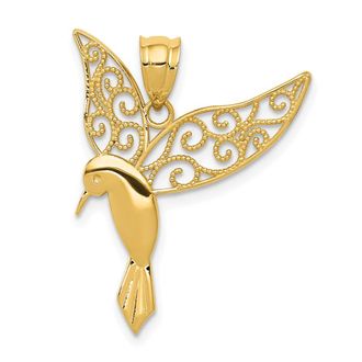 Diamond2Deal 14k Yellow Gold Polished Hummingbird with Filigree Wings Pendant