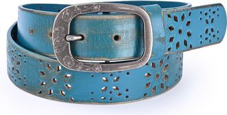 OLD TREND Blooming Genuine Leather Perforated Floral Vintage Belt in Turquoise at Nordstrom, Size Medium