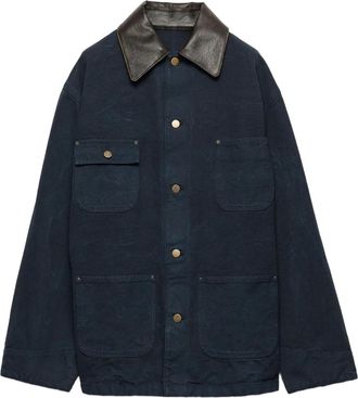 Prada Giacca con bottoni e colletto in pelle - Blu