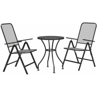 vidaXL Set De Comedor De Jard&iacute;n 3 Pzas Malla Metal Expandido Antracita Vidaxl