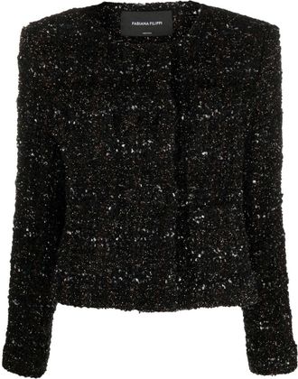 Fabiana Filippi collarless tweed jacket - women - Acrylic (Fiber)/Polyester - 40 - Black