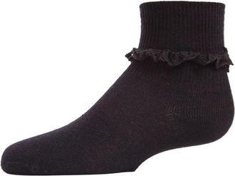MeMoi Eyelet-Ruffle-Trim Ankle Sock in Black at Nordstrom, Size 6-12M