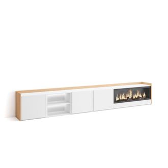 Skraut Home Skraut Home - Mueble Tv, Televisi&oacute;n, Muebles De Sal&oacute;n, Almacenaje, 315x35x50cm, Para Tv Hasta 80, Chimenea El&eacute;ctrica Xxl, Led, Estilo Moderno, Blanco 