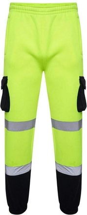 Generic Hi Vis Jogging Bottoms High Visibility Combat Cargo Thick Brush Fleece Trousers Reflective Tape Safety Work Wear Elasticated Waist Joggers Sweat Jog T