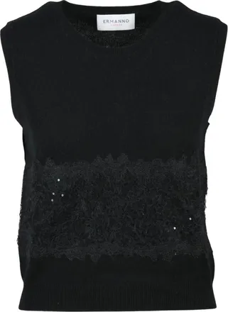Ermanno Scervino Truien & Vesten, Dames, Zwart, M, Sleeveless met kanten inzet