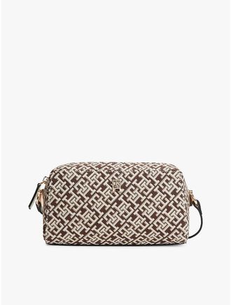 Tommy Hilfiger Womens Jacquard Monogram Crossbody Bag - Beige