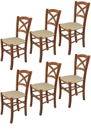 Tommychairs Tommychairs 6 Sillas Cross En Haya Nuez Claro, Asiento Tela C&aacute;&ntilde;amo