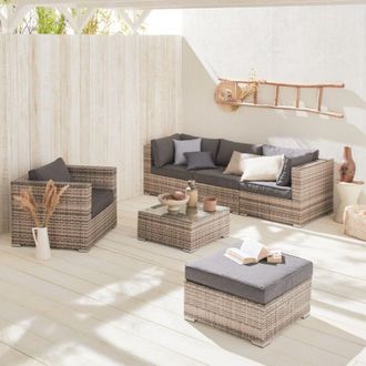 Sweeek Sweeek - Salotto da giardino in resina intrecciata, 5 posti