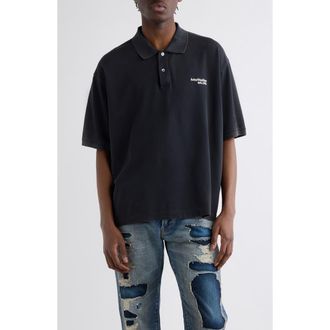 Acne Studios Egnes Logo Cotton Piqu&eacute; Polo in Black at Nordstrom, Size X-Large