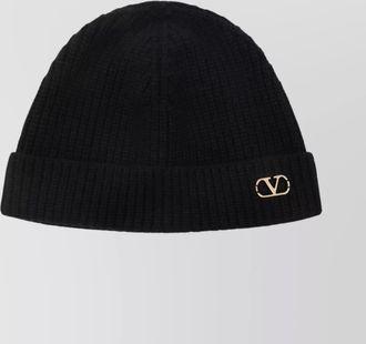 Valentino Garavani cashmere ribbed texture beanie with turn-up brim