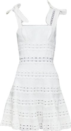 Zimmermann tie shoulder linen eyelet lace mini dress