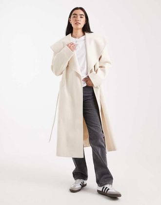 Miss Selfridge Cappotto elegante a portafoglio color panna-Bianco