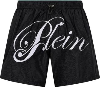 Philipp Plein Zwemshorts Monogram Signature - Heren - Strandmode - Zwart - 2XL - Polyester - Badmode