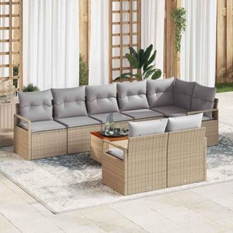 vidaXL Conjunto De Sof&aacute; De Jard&iacute;n Con Coj&iacute;n 9 Pcs Beige Polirat&aacute;n Vidaxl