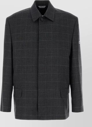 Balenciaga wool blazer embroidered check long sleeves pockets