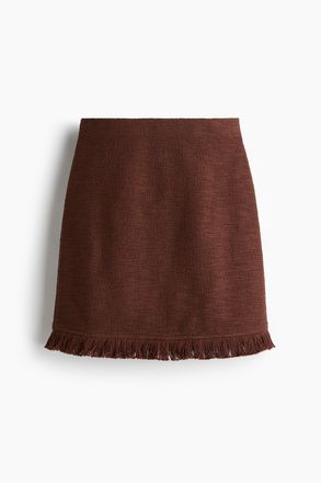 H&M Boucl&eacute;jupe mit Fransensaum - Braun