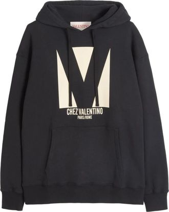 Valentino Zwarte Katoenen Hoodie met Chez Print - Heren - Hoodies - Zwart - S - Katoen - Hoodies & sweatvesten
