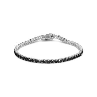 House of Brilliance 925 Sterling Silver 4-Prong Set Treated Black Round-Cut Diamond Classic Tennis Bracelet