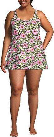 Lands End Plus Size Scoop Neck Mini Swim Dress Swimsuit in Floral Blossom/white/pink at Nordstrom, Size 3X